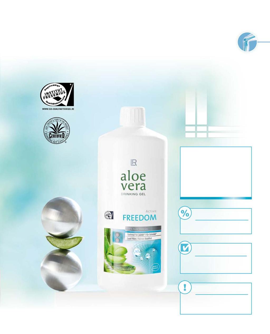 A mozgás szabadsága Élvezd a mozgás szabadságát minden akadály nélkül! Az Aloe vera Freedom ivógél ízületi tápanyagaival a legjobb támogatást nyújtja ehhez.