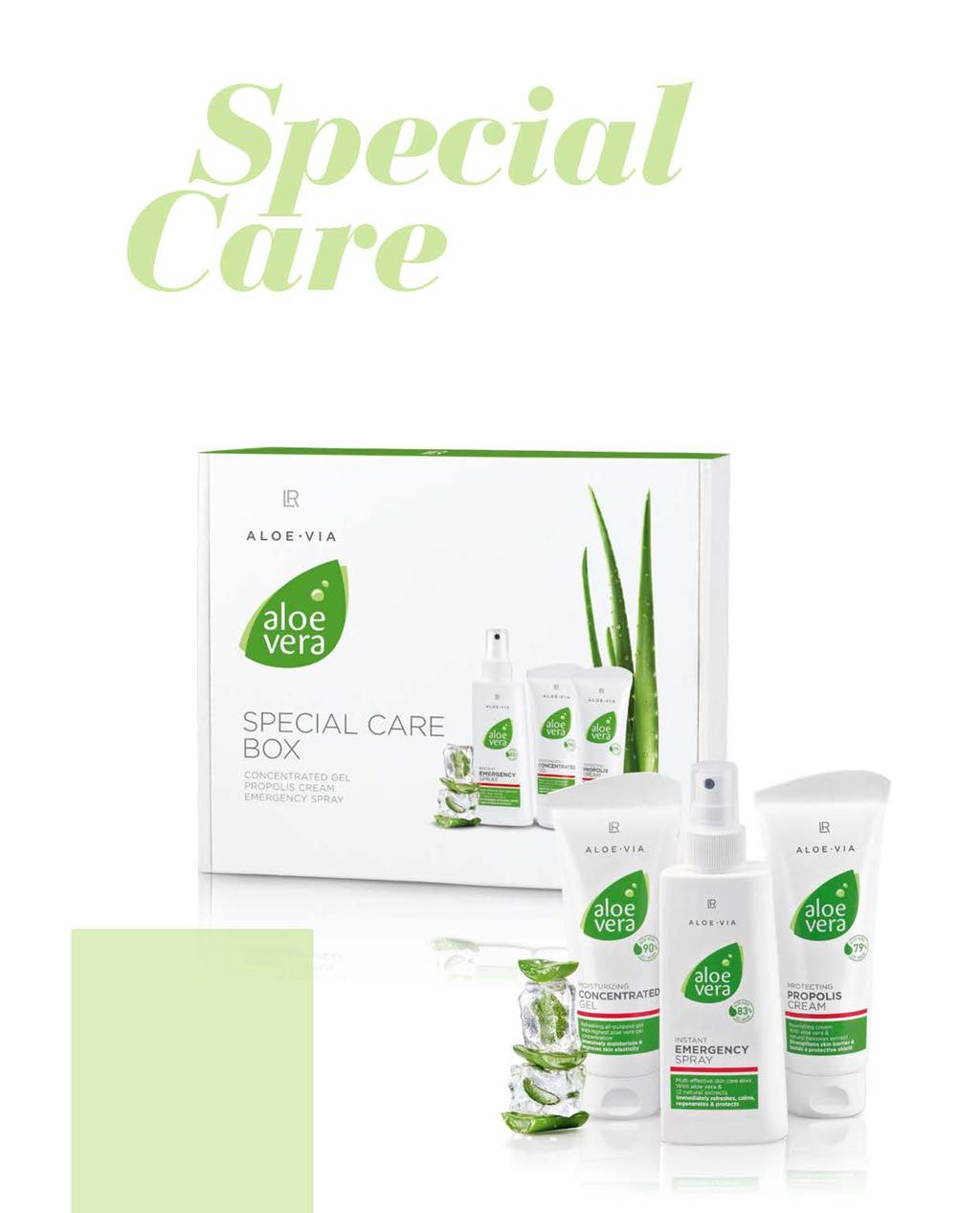 50 Gyors segítség a mindennapokban Egy box minden helyzetre: bőrirritációk esetén a három Aloe Via specialista természetes bőrregenerációt és maximális ápolást garantál.