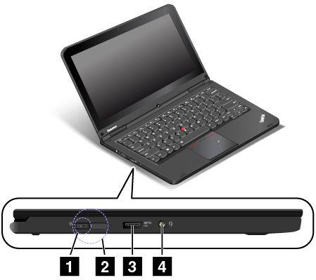 3. ábra Bal oldali nézet 1 Tápcsatlakozó 3 Always-on USB-csatlakozó (USB 3.