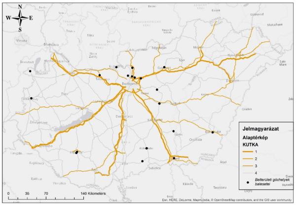 Andrejszki Tamás, Baranyai Dávid, Török Ádám Vizsgálandó 3 év (2012-2014) baleseteinek felvétele GPS koordináta alapján Gyalogos és kerékpáros balesetek leszűrése Általunk vizsgált útkategóriákon