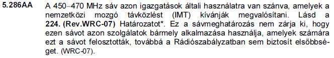 V./1. A 450-470 MHz-es SÁV STÁTUSZA/ITU RR és CEPT SZABÁLYOZÁS I.