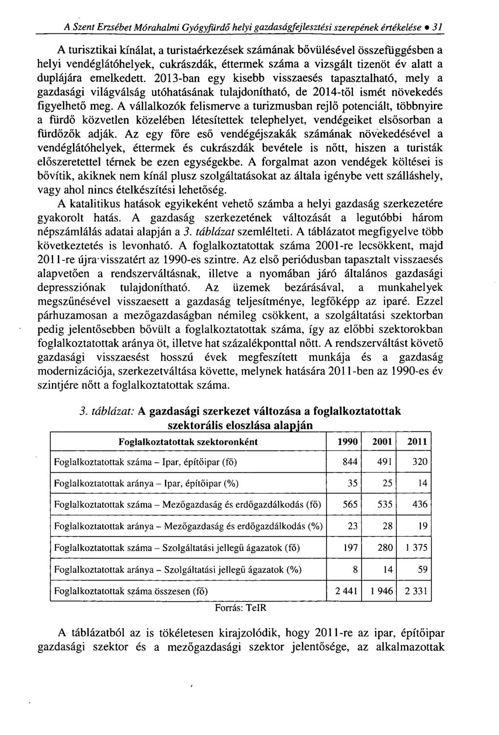 A Szent Erzsébet Mórahalmi Gyógyfürdő helyi gazdaságfejlesztési szerepének értékelése 3 1 A turisztikai kínálat, a turistaérkezések számának bővülésével összefüggésben a helyi vendéglátóhelyek,