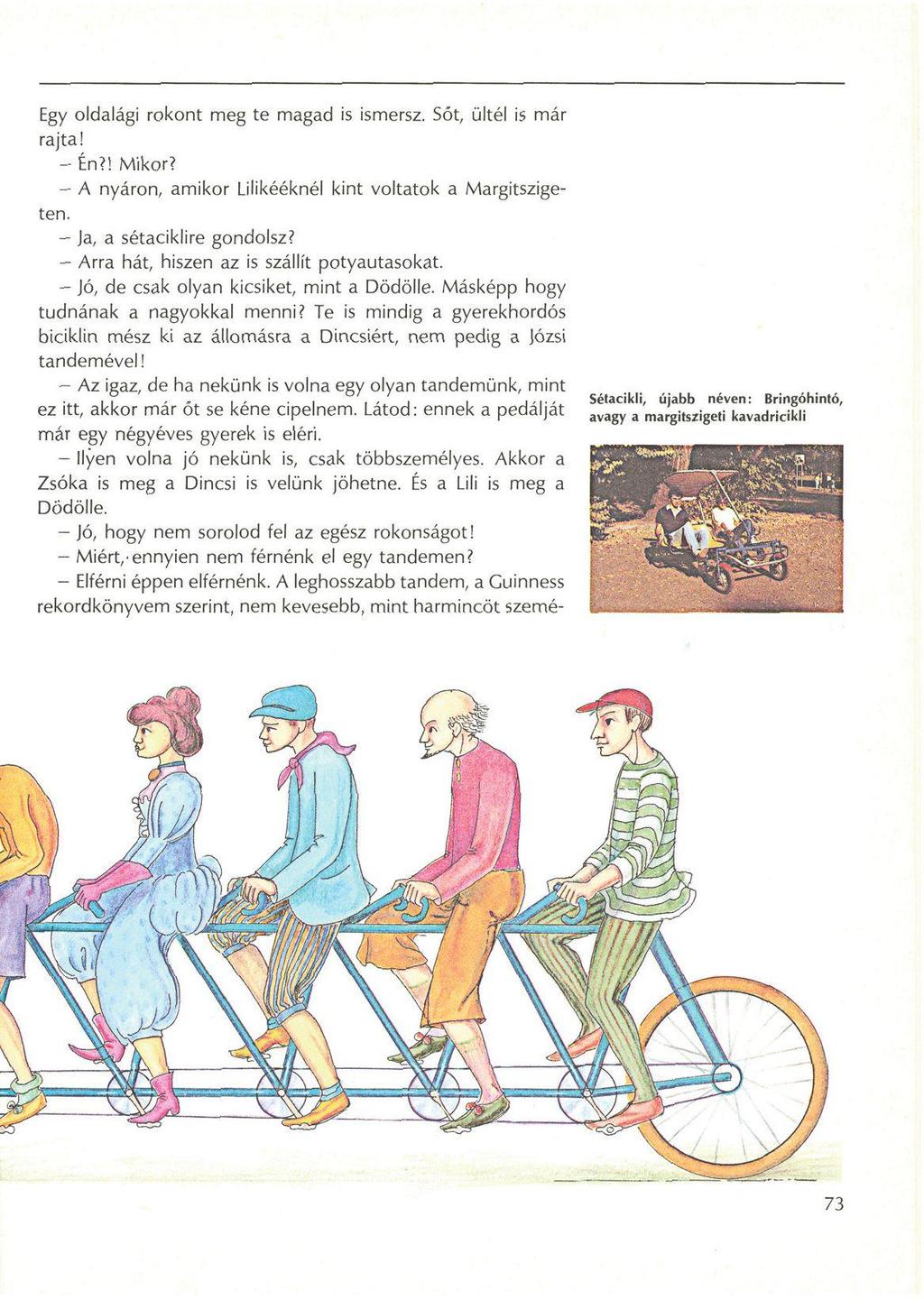 Egy oldalági rokont meg te magad is ismersz. Sőt, ültél is már rajta! - Én?! Mikor? - A nyáron, amikor Lilikééknél kint voltatok a Margitszigeten. - Ja, a sétaciklire gondolsz?