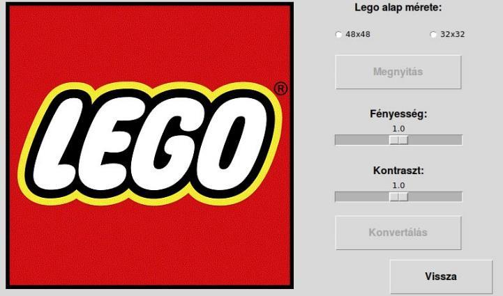 LEGO menüpont Ezen menüpontot megnyitva, lehetőségünk adódik a LEGO alaplapunk méretének megadására, majd ha ezt megtettük, egy képet