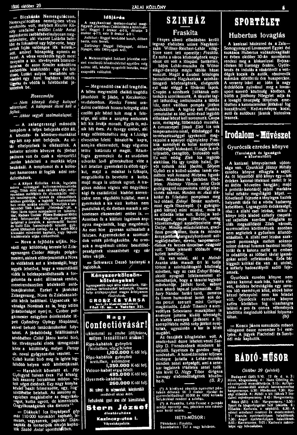 1926 október 29 ZALAI KÖZLÖNY i _ Bicskázás Nemesgulácson. Nemcsi;u!