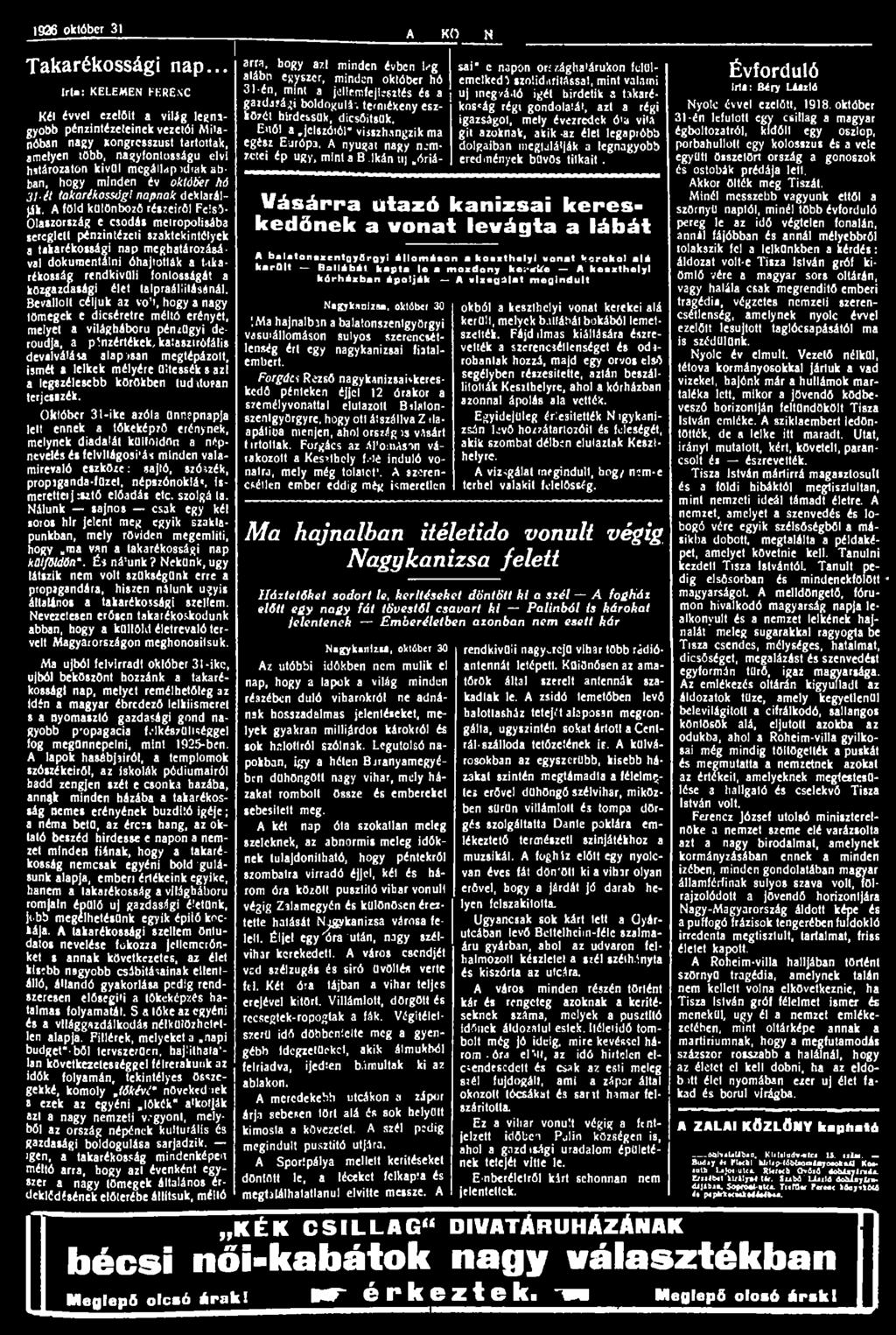 1926 október 31 Takarékossági nap.