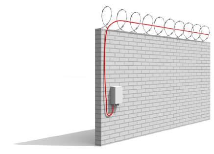 eu JELLEMZŐ TB KÁBEL TELEPÍTÉSI MÓDOK EGYENES VONAL Ez a telepítési mód a stabilabb, merevebb kerítéstípusokra ajánlott, mint például a táblás fémkerítések, de alkalmazható pengés dróton is.