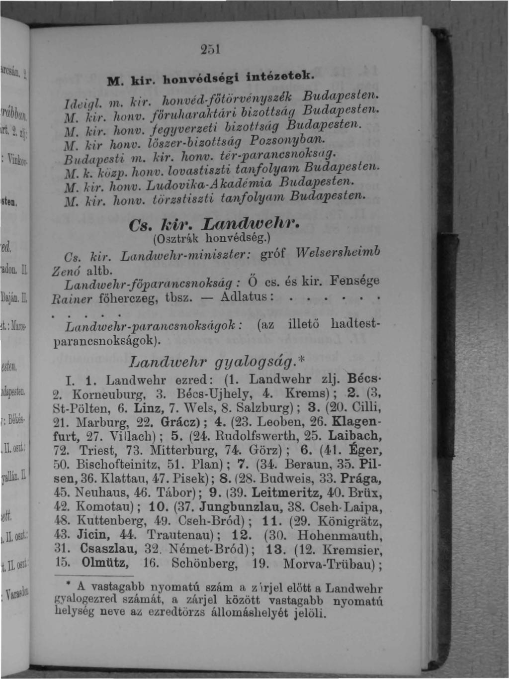 M. kir. honvédségi intézetek. ldei!,1. m. kir. hollvtjd fö~ö~ v~nyszé~ Budapcslcn. ].l. kir. hollv. föi'1l1lt(,raktlw~ bmot.tsr.tfj Budapesten. JI. ki,.. hollv..fegyverzet; blzotfsag B'lldapesten.