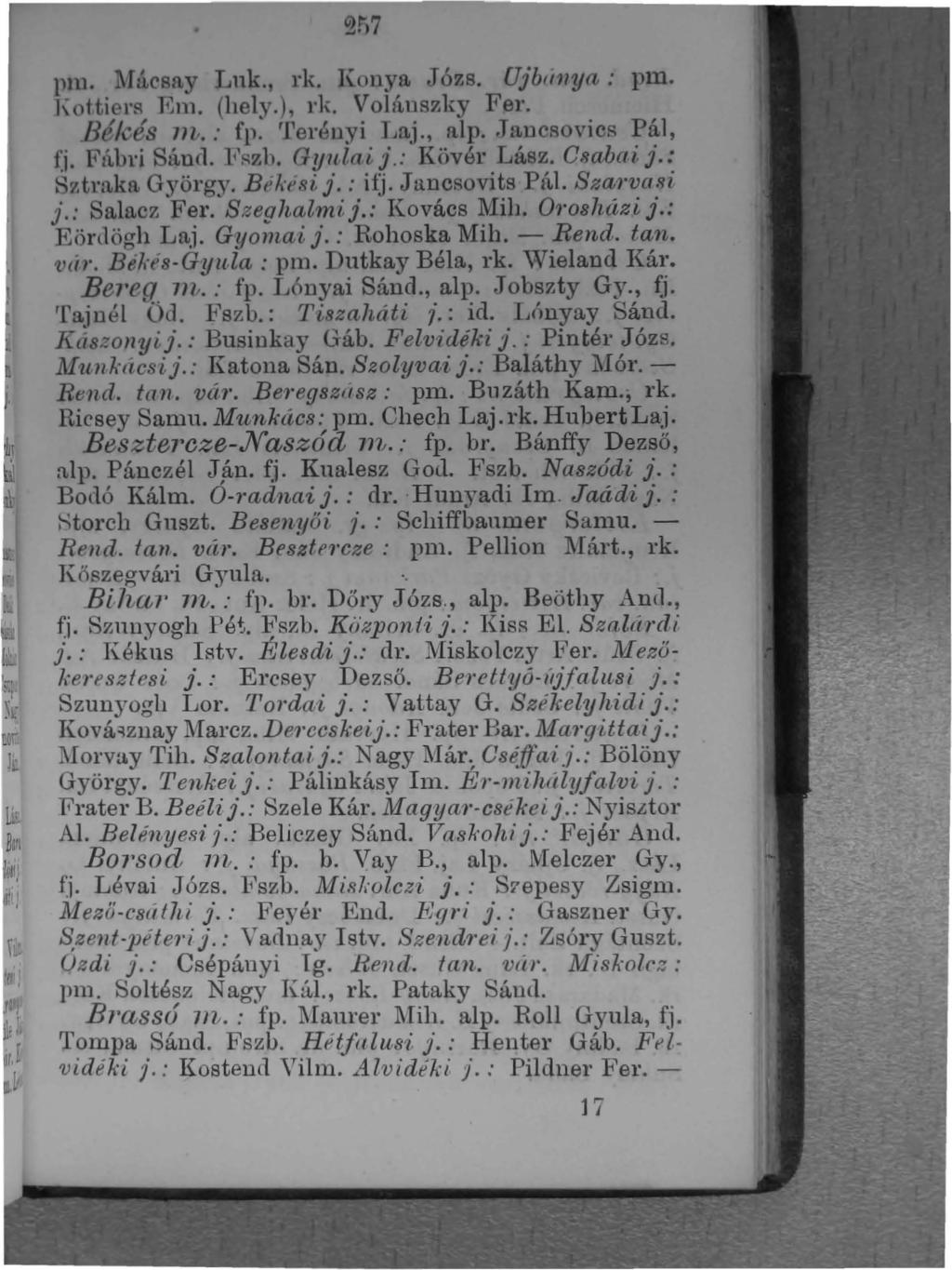 l lll. l\já.csay Luk. ric Knnyn.,Józs. Ujbf;UyO,: pm. r oiti I'R Em. (hely.), l'k Volánszky Fel'. J3 ~t és ln.: fp. 'fel'ényi Laj., nip..tallc8ovicr Pál, fj. Fábri ~\íu(1. VRzh. Gyula,; j.