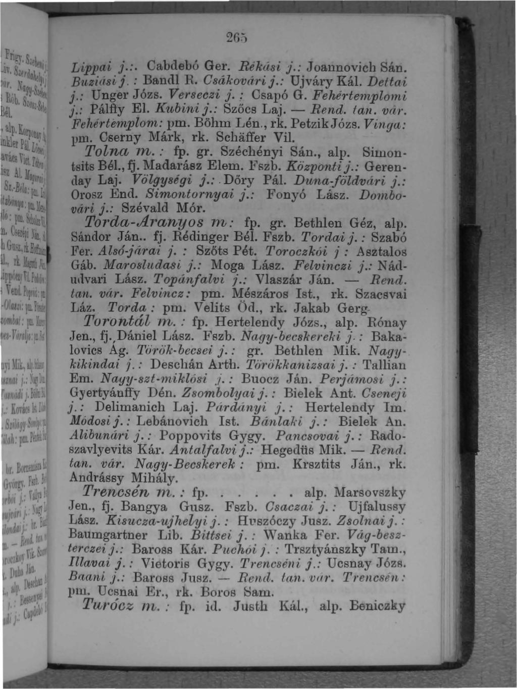 C)C!~.. n.) LiplJai j.:. CaLdeLó Ger. Rékási J.: Joannovich Sán. BllZitÍsi j. : BaucU r. Csákovári j.: Ujváry Kál. Dettai j.: Dpger Józs. Ve.rs~~zi j.;, Csap.ó G. Fehé1 te1nplorni j.: Palffy El.