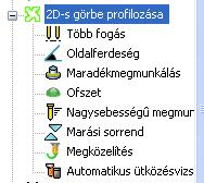 2D-s görbe profilozása ablakban szereplő paraméterek Itt választhatjuk ki a megmunkálandó területet határoló görbéket, amelyekhez megmunkálási jellemzőket rendelhetünk hozzájuk.
