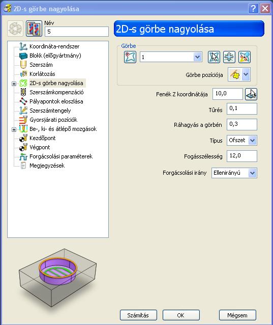 PowerMill 10.1 2D-s Görbe nagyolása A stratégia lehetővé teszi, hogy egy zárt kontúrzsebet rasztermozgásokkal kibontsunk.