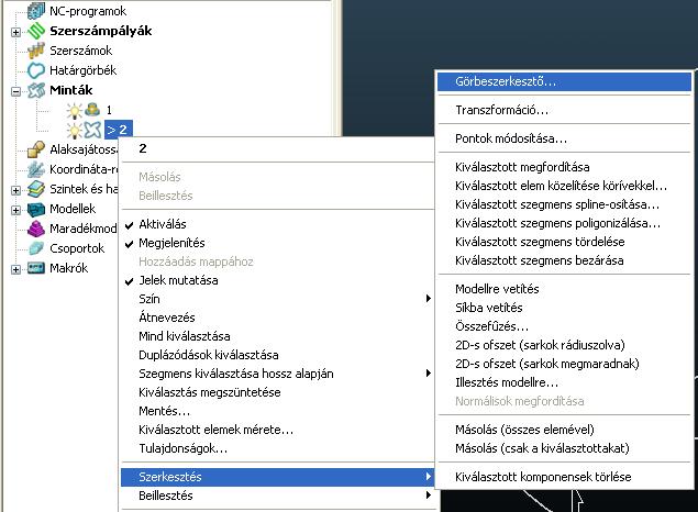 Görbék kigyűjtése az aktív mintába egérrel Segítségével a kiválasztott görbét tudjuk bemásolni a mintába.