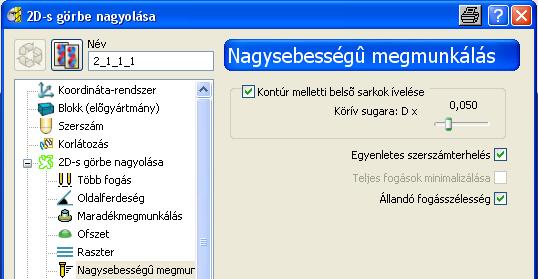 A PowerMILL mind a modell, mind pedig a blokk metszeti kontúrját offszeteli. A kiemelést akkor végez, amikor szükség van a megmunkálási irány megtartására.