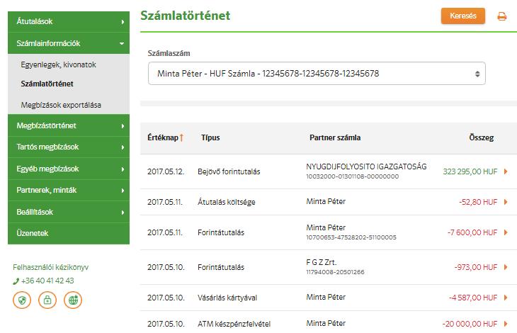 menüpontokban, az ott listázott tranzakciók összegei után megjelenő nyílra kattintva.