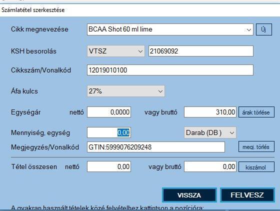 Megjegyzés a tételhez: Tetszőleges adatokat lehet megadni. Csak akkor kerül eltárolásra, ha a sorban lévő négyzetre kattintunk és a négyzetben megjelenik egy pipa.