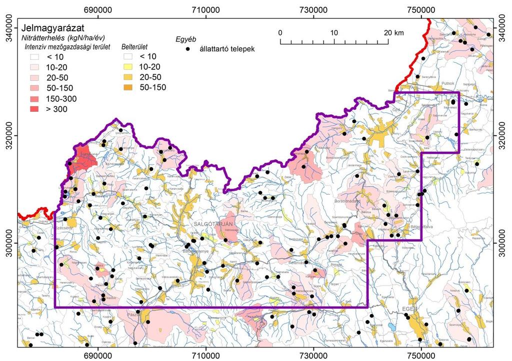 Fedémes. Komplex érzékenységi és terhelhetőségi vizsgálati jelentés 38. ábra. Települési és mezőgazdasági nitrátterhelés, nagylétszámú állattartó telepek 1.4.2.