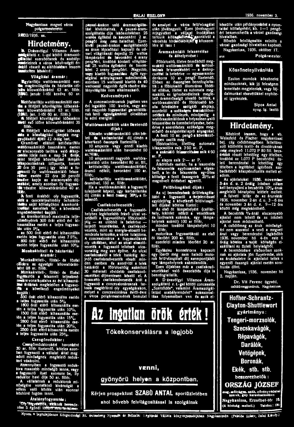 Nagykanizsa megvet várót mmhmtntn polgm _ ^ 21832/1936. ti