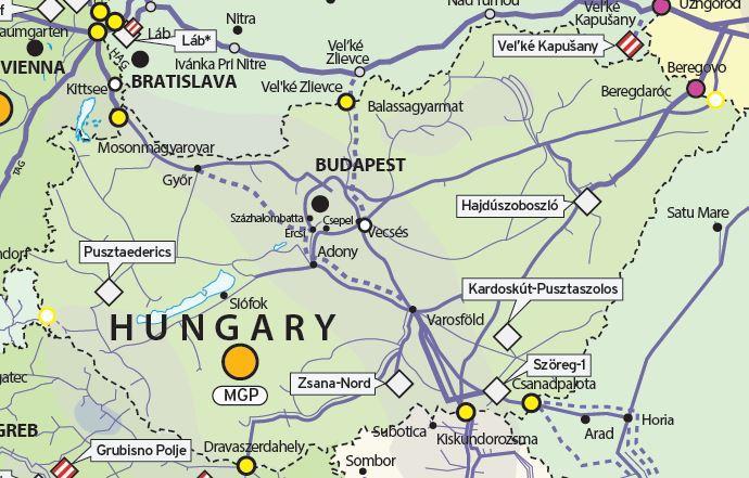 Gasleitung). A DN700-as vezeték Ausztriában 48 km hosszú üzemi nyomása 75 bar kapacitása 4 milliárd m 3 /év. [11] 2.4 Magyarország 8.