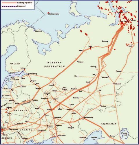 2. ábra: Az Európát ellátó főbb orosz földgázvezetékek (Forrás: Professor Jonathan Stern: Natural Gas in Europe The Importance of Russia) 1.