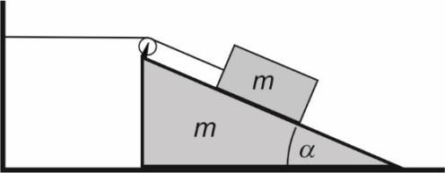 3.) ízszintes felületre egy m tömegű, derékszögű éket teszünk, melynek hajlásszöge α.