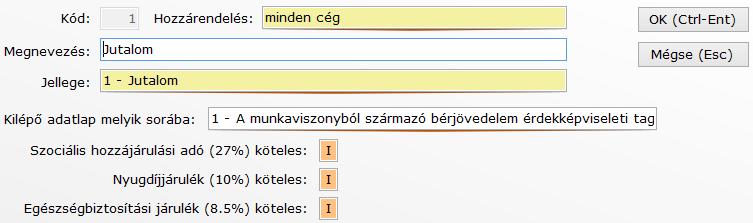 B é r s z á m f e j t ő p r o g r a m 10 3.2. Nem rendszeres jogcímek Az alkalmazottak bérszámfejtésénél használt nem rendszeres jövedelem jogcímek itt vihetők fel. Kitöltendő mezők: - Kód: max.