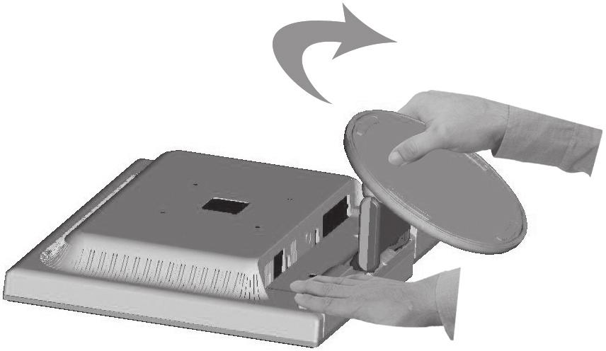 Helyezze a monitort előlapjával lefelé egy karcolásmentes felületre (1. ábra). 2. Kattanásig húzza ki az állványt, miközben a monitort a másik kezével tartja (2. ábra). MEGJEGYZÉS: Az állványt óvatosan húzza ki.