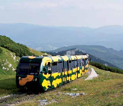 Schneebergbahn Schneeberská železnica A természet ritmusát követve fel a hegyre, ahonnan a tekintet a végtelenbe szárnyal.