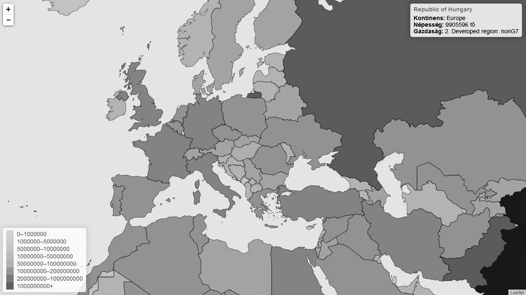 3. ábra Térkép a Leaflet-ben (hallgatói munka) mintaalkalmazást fejlesztett Android-os telefonra úgy, hogy előtte sosem foglalkozott alkalmazás-fejlesztéssel.