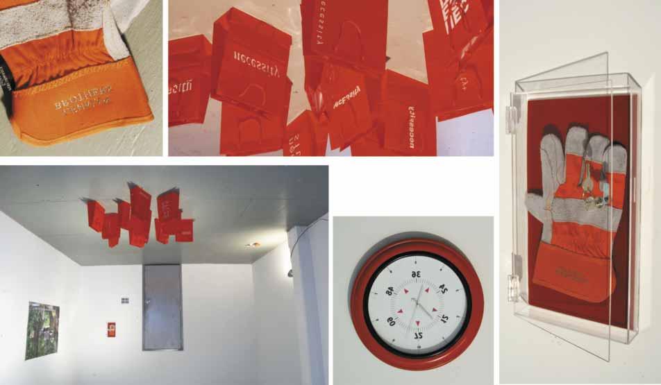 9 surplus > 2010 installation: embroidered gloves, wall clock, shopping bags, prints (Shows: 2010 ISCP Open