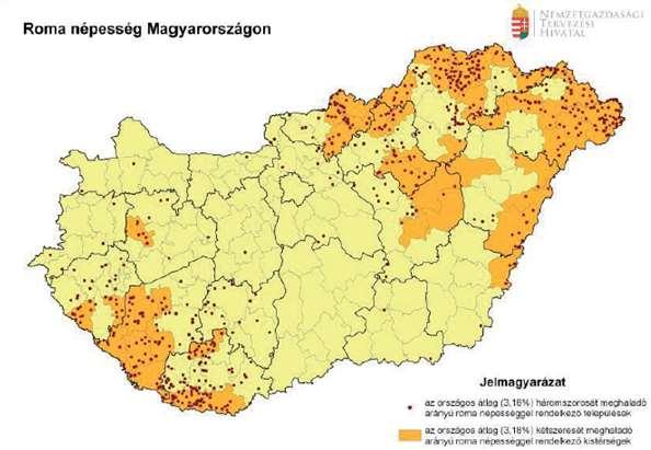 6. ábra: Magas arányú roma népességgel rendelkező térségek és települések Forrás: Országos Fejlesztési és Területfejlesztési Koncepció Gazdasági ágak és szolgáltatások klímavédelmi helyzetképe