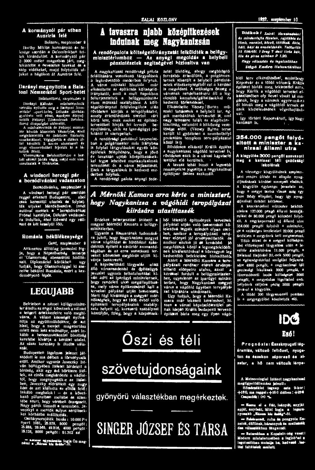 A kormányzói pár útban Ausztria felé Bolaano, szeptember 9 Horthy Miklós kormányzó és felesége szerdán a Dolomitokban tettek kirándulást.