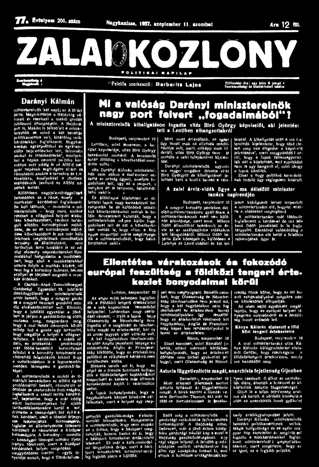 77a Brtolyam 205. «xám Nsgykanlua, 1837. szeptember 11 szombat Arm 12 Hl.