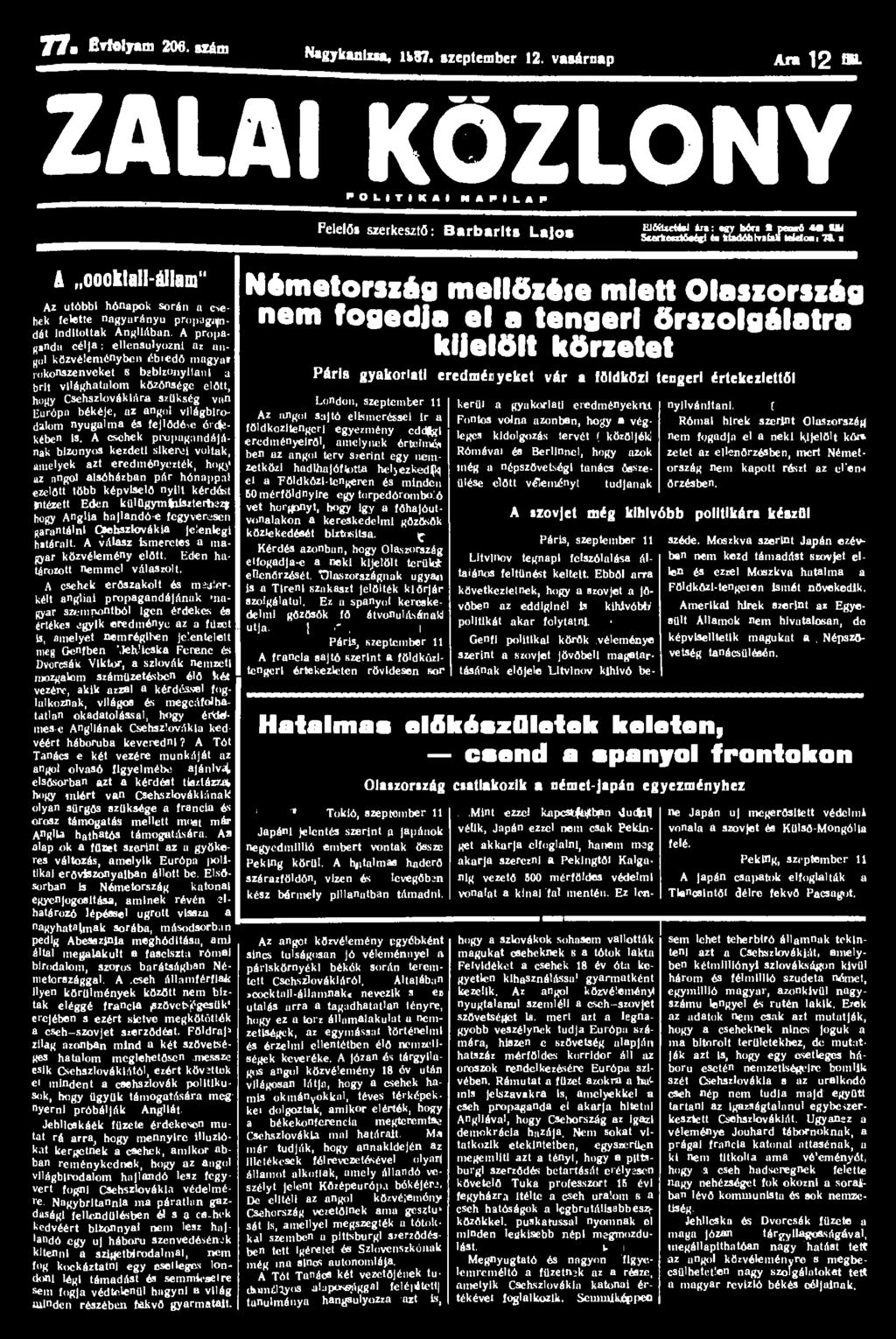 77. Briolyam 206. szám fagjkulxia, Xk87. szeptember 12.