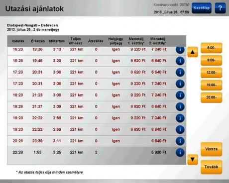 [9] Ha 100 km feletti távolságra menettérti jegyet választott, a program felajánlja a visszaút beállítását. A gép nem ad ki a visszaútra felárat, ha nem állít be vonatot a visszaútra. 6.