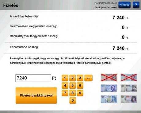 [23] 10. Sikeres fizetés után a gép kijelzi a fizetett összeget, a visszajáró összeget (ha van), és megkezdi a vásárolt jegyek összeállítását.