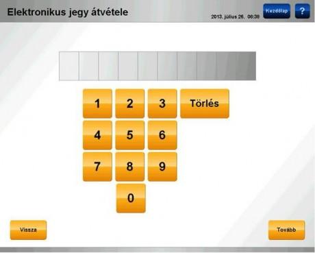 gombot. A 10 számjegy megadása után a Tovább gomb megnyomására kezdődik meg a jegyek nyomtatása.