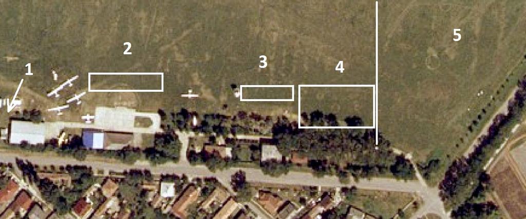 Napi használatban levő szállítókocsik tárolása (FAI) 3. Napi használatban levő szállítókocsik tárolása (FAI és vizes) 4. Nyűgözésre használt terület (betonozott főfutó helyekkel) 5.