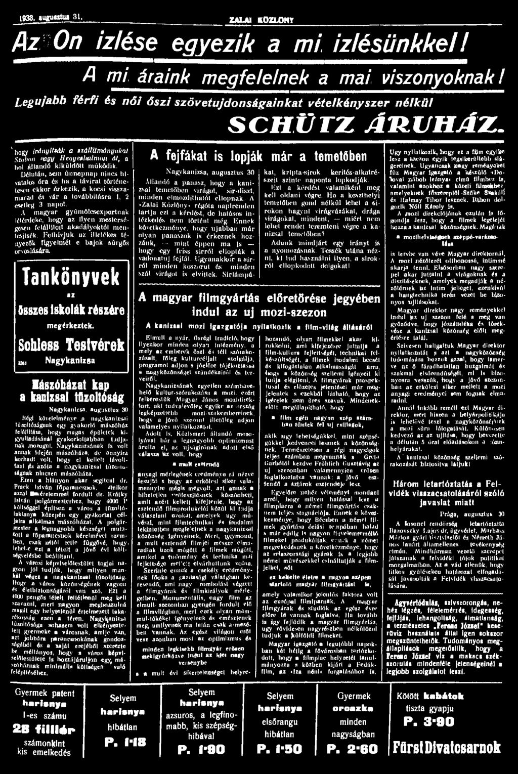 1938. «upintiu 31. ZALAI KOZLONT flz lon izlése egyezik a mi Ízlésünkkel!