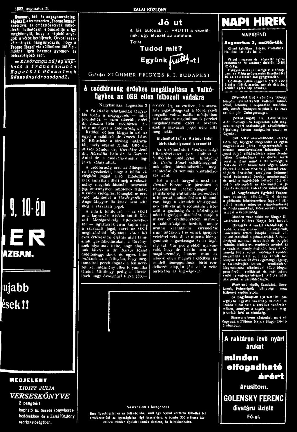 1983. augimtm 8. ZALAI KÖZLÖNY djoruor-, bél- 6» afljagcnrob«t«glígeiuiélatermészetca.
