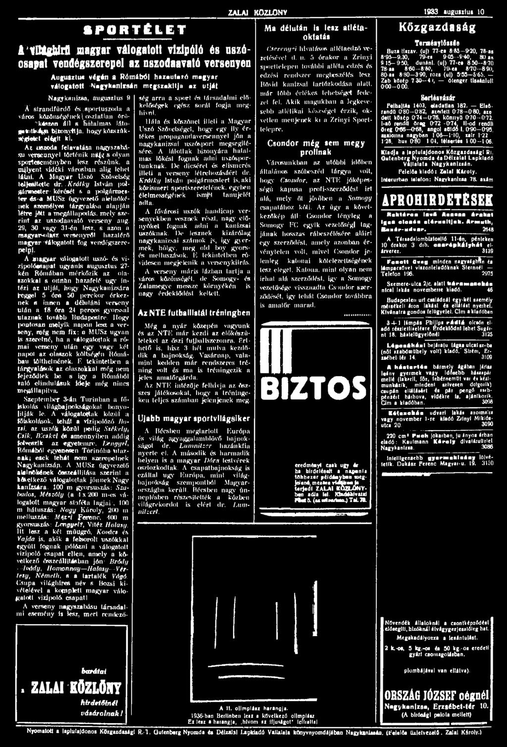 A Magyar Úszó Szövelség l«lj«aitette dr.