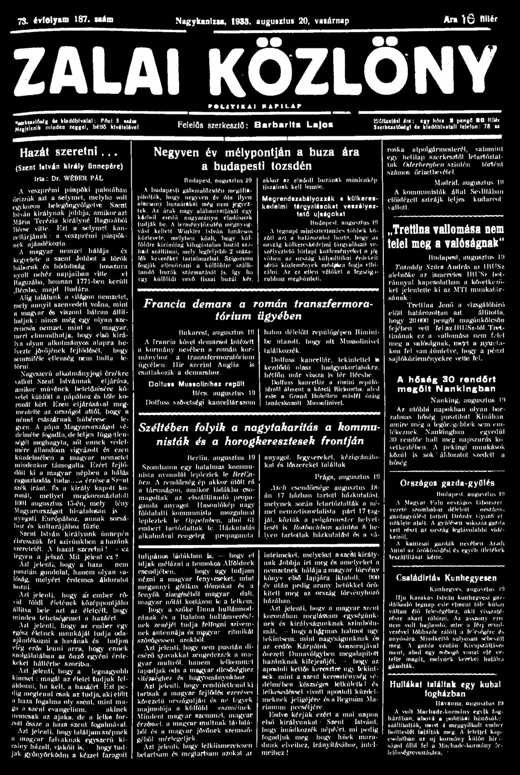 73. évlolyum 187. uám Nagykwlzu, 19S8.
