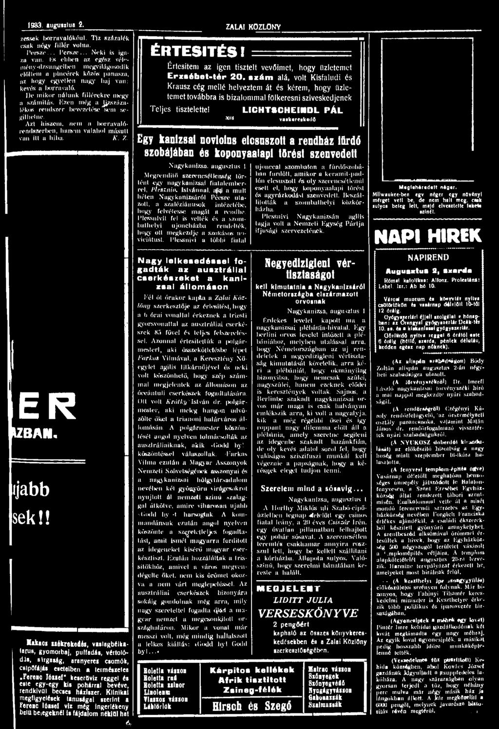 1983 augtmlua 2. zessek borravalókéul. Tiz százalék csak négy fillér voliui. Persze... I'erszo... Neki is igaza van.