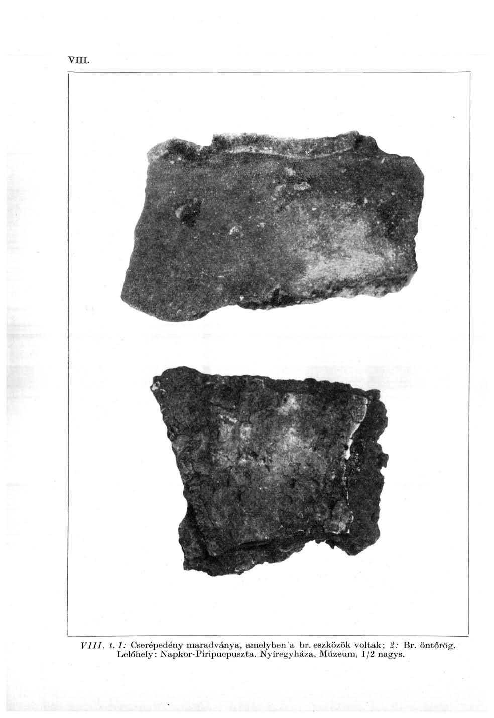 VIII. VIII. t.l: Cserépedény maradványa, amelyben a br.