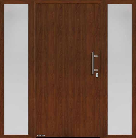 THERMO65 010 jelű motívum Kép: Decograin Dark Oak felülettel HB 14-2 jelű nemesacél fogantyú az acélbetéten, opcionálisan nemesacél rátétekkel (lásd jobbra vagy a 39.