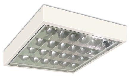 MUT COMPASS Mnyezeti üvegelőlapos, dupla parabola tükrös lámpatest Surface-mounted glass covered luminaire with double-parabolic louvre Dimsions - AxBxC Rögzítés / Mounting - DxE (W) (LBS) (mm) (mm)