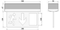Wall- or surface-mounted LED lighting. Visibility: 25 meters Optional pictograms, pictogram size: 300 x mm.