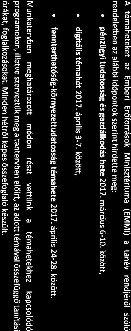 A témheteket z Emberi Erőforrások Minisztérium (EMMI) tnév rendjéröl szóló rendeletben z lábbi időpontok szerint hirdette meg: pénzügyi