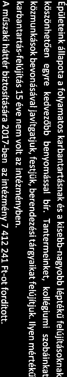 krbntrtásfelújítás 15 éve nem volt A műszki háttér biztosításár 2017ben z Fejlesztendő területek: z intézményben. intézmény 7412 241 Ftot fordított.