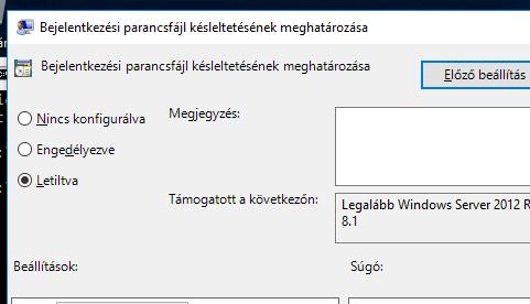 Az elemen duplán kattintva megnyílik egy beállító ablak, amelyben a Letiltva rádiógombot kiválasztjuk, majd az OK gombbal jóváhagyjuk. 163.